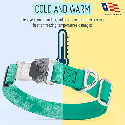 Dogline Biothane Waterproof Dog Collar with Herm Sprenger Stainless Steel Quick Release Buckle – Heavy Duty Tactical Durable Collar for Dogs – Comfortable and Safe Pet Collar, W 1" L 15-25", Teal