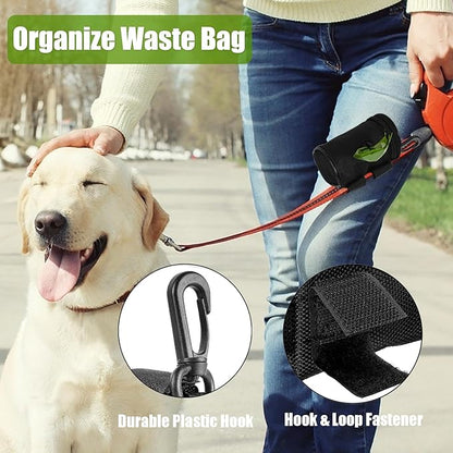 Dog Poop Bag Dispenser for Leash Attachment - Portable Set With Waste Bags &amp; Hand-Free Carrier, Fits Any Leash, Round, Pink