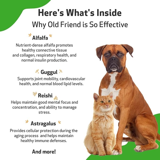 Pet Wellbeing Old Friend for Senior Dogs &amp; Cats- Supports Immune System Health, Joint Mobility, Healthy Energy Levels, Alfalfa, Reishi - Veterinarian-Formulated Herbal Supplement 4 oz (118 ml)