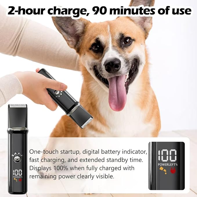 Dog Clippers Grooming Kit - Low Noise, Cordless Electric Trimmer with Nail Grinder for Dogs &amp; Cats, 4 in 1 Rechargeable Clippers for Paws, Ears, Face and Matted Hair (Black)