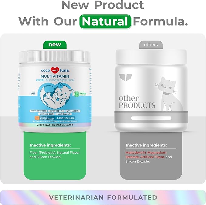 Multivitamin for Cats - 4oz Powder - L-Lysine, Taurine, and Spirulina for Immune Support and Eye Health - Fish Oil &amp; Vitamins for Skin and Heart Health. (for Cats)