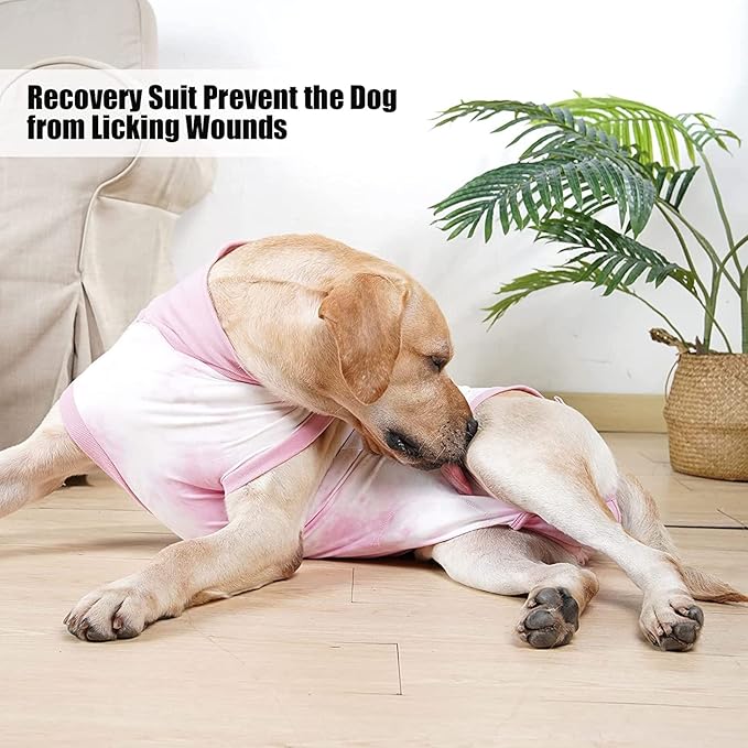 Recovery Suit for Dogs Male/Femalesurgery Tie Dye Dog Shedding Suitwound After Surgery Wear, Prevent Licking Wounds, E-Collar &amp; Cone Alternatives M Pink2