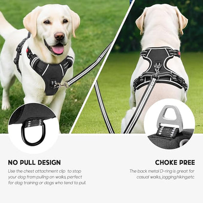 Timos No Pull Dog Harness, Release at Neck Reflective 3 Snap Buckles Adjustable No Choke Pet Vest with Front &amp; Back 2 Leash Clips, Soft Padded Control Training Handle for Small Medium Large Dogs