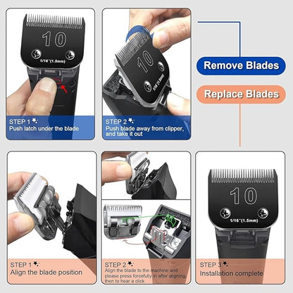 10 Blades Dog Grooming Blades Compatible with Andis/Oster A5/Wahl KM-10 Series Dog Clippers,Detachable Clipper Replacement Blade,Black (5PCS Black-