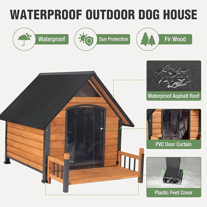 Heated Dog House Outdoor with Insulated Liner in Winter, Weatherproof Puppy Kennel with Anti-Chewing Metal Frame, Dog Shelter for Large, Medium and Small Dogs (Brown, 50.9&