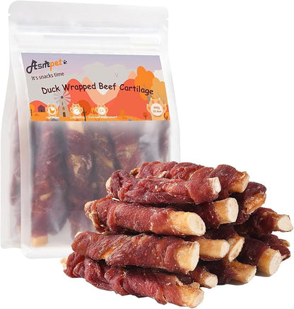 ASMPET Dog Treats, Duck Wrapped Beef Cartilage, Rawhide Free &amp; Grain Free Dog Snacks
