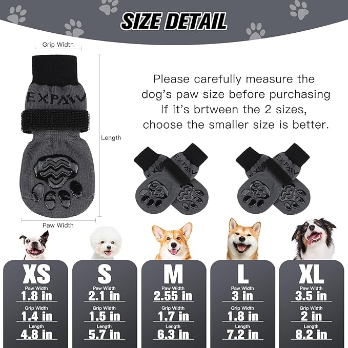 EXPAWLORER Anti Slip Dog Socks to Prevent Licking Paws, Dog Shoes for Hot Pavement, Dog Booties for Small Medium Large Senior Dogs, Traction Control Boots &amp; Paw Protectors for Hardwood Floors