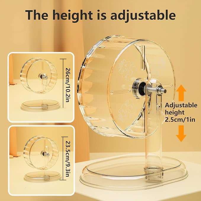 Silent Hamster Wheel – 8.3 Inch Syrian Hamster Running Wheel, Anti-Skid &amp; Height Adjustable, Easy to Clean (8.3inch)