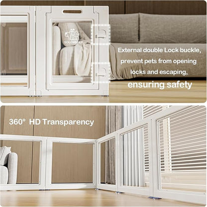 Clear Acrylic Dog Playpen Transparent Dog Playpen Indoor, Easy Assemble Clear Pet Pen for Puppy Bunny Cat Pig, Sturdy &amp; Easy Cleaning Plastic Dog Puppy Fence (23.6" H, 12PCS)