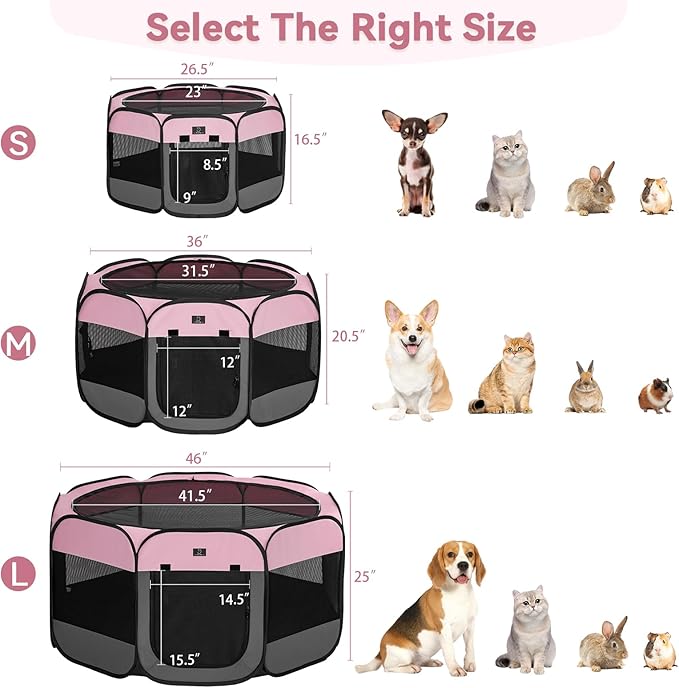 A 4 Pet Portable Cat Play Pen for Cats, 27" Foldable Kitten Playpen for Puppy/Cat/Rabbit/Chick, with Removable Zipper Top &amp; Mesh Panel(11”W × 7.5”H)