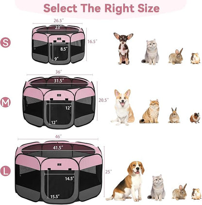 A 4 Pet Portable Cat Play Pen for Cats, 27" Foldable Kitten Playpen for Puppy/Cat/Rabbit/Chick, with Removable Zipper Top &amp; Mesh Panel(11”W × 7.5”H)