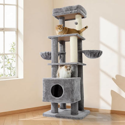 Gardner Pet 65in Heavy Duty Cat Tree Tower for Large Cats, Multi-Level Cat Furniture with Replaceable Sisal Scratching Post, Hammock | Extra-Large Platform &amp; Condo (Upgraded Grey)