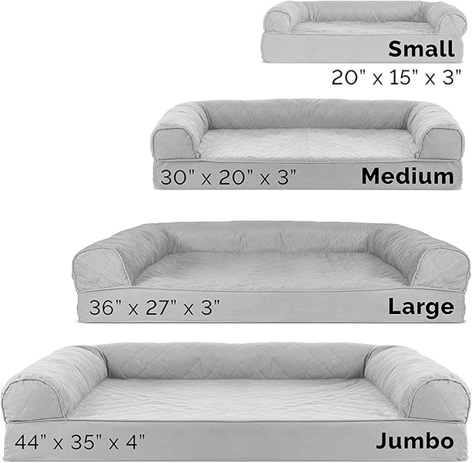 Furhaven Cooling Gel Dog Bed for Medium/Small Dogs w/ Removable Bolsters &amp; Washable Cover, For Dogs Up to 35 lbs - Quilted Sofa - Silver Gray, Medium