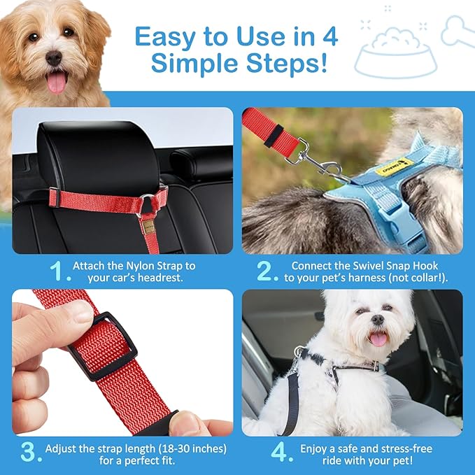 3 Pack Dog Seat Belt for Car, Car Headrest Restraint Adjustable Nylon Fabric, Dog Restraints Vehicle Seatbelts Harness (Black &amp; Red &amp; Purple)