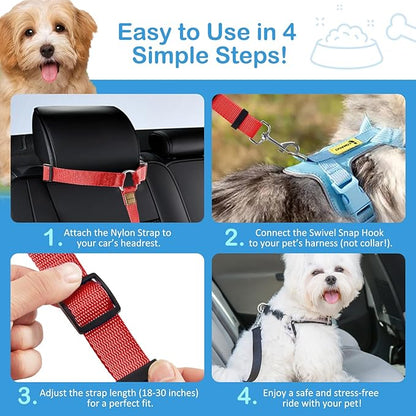 3 Pack Dog Seat Belt for Car, Car Headrest Restraint Adjustable Nylon Fabric, Dog Restraints Vehicle Seatbelts Harness (Black &amp; Red &amp; Purple)