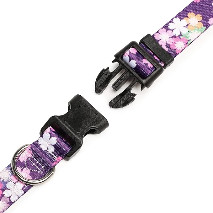 Mercano Adjustable Dog Collar - Special Design Patterns, Soft Nylon Comfortable Sturdy Pet Collar for Small Medium Large Dogs (L, Floral Pink)