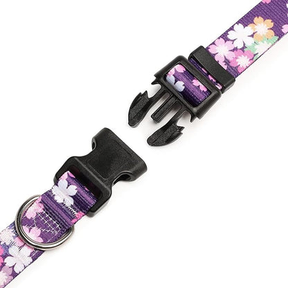 Mercano Adjustable Dog Collar - Special Design Patterns, Soft Nylon Comfortable Sturdy Pet Collar for Small Medium Large Dogs (L, Floral Pink)