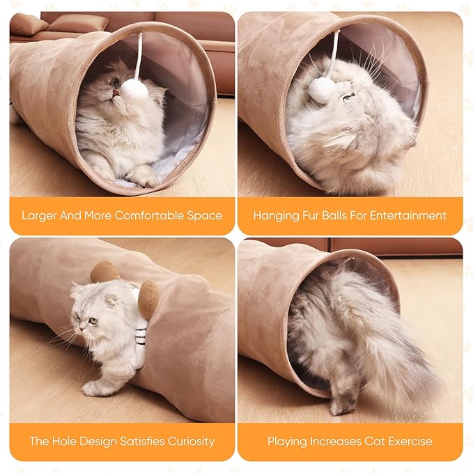 Collapsible Cat Tunnel Straight Tube for Indoor Cats &amp; Kittens Large Foldable Play Cave Toy with Hanging Ball &amp; Peek Hole,Ideal for Rabbits, Ferrets, Puppies &amp; Small Pets