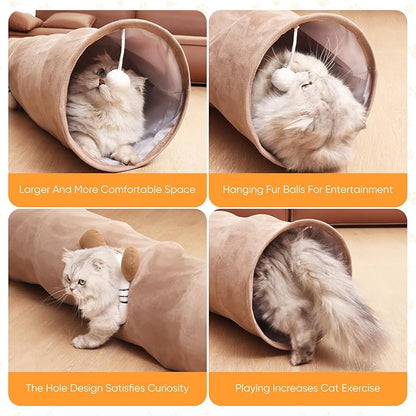 Collapsible Cat Tunnel Straight Tube for Indoor Cats &amp; Kittens Large Foldable Play Cave Toy with Hanging Ball &amp; Peek Hole,Ideal for Rabbits, Ferrets, Puppies &amp; Small Pets