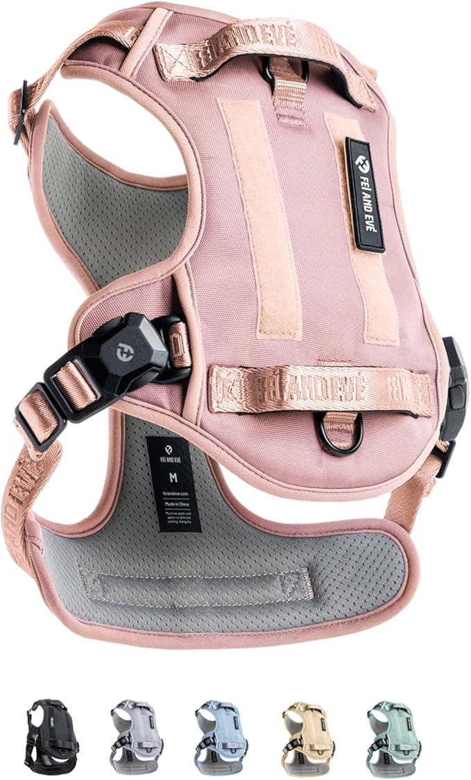 2025 New Edition, Fei &amp; Eve MagEase Dog Harness - 3-Second Magnetic Buckles | 3-Point No-Pull Control | Heavy-Duty 900D Nylon | Dual Safety Handles | Breathable Mesh | Adjustable Fit | Medium, Pink