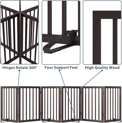 Dog Gates for The House Doorways Extra Wide 110 Inches Wood Freestanding Pet Gates for Dogs Indoor Fence with Support Stands