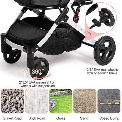 Pet Stroller for Medium Small Dog &amp; Cat, Foldable Lightweight Dog Stroller with Storage Basket Pet Travel Carriage with Safety Leashes, 4 Wheel, Black