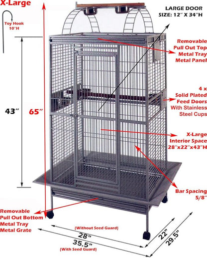 White Extra Large 28"x22"x65"H Double Ladders Open Play Top Wrought Iron Bird Parrot Parttot Finch Macaw Cockatoo Cage, Include Seed Guard and Toy Hook