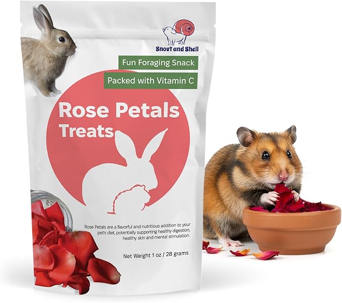 Snout and Shell Rose Petals Treats – Natural Snack for Rabbits, Guinea Pigs &amp; Chinchillas – Vitamin C &amp; Digestive Support, 1 oz