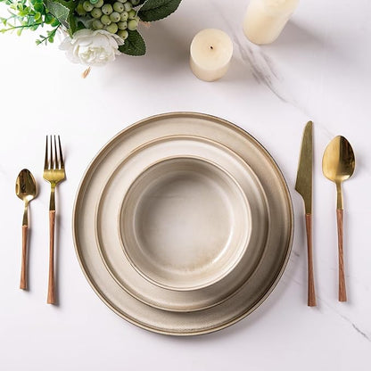 GBHOME Ceramic Dinnerware Sets for 4, 12 Pieces Stoneware Plates and Bowls Sets, Scratch Resistant Dishes, Dishwasher &amp; Microwave Safe, Reactive Glaze-Cappuccino