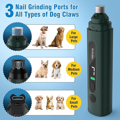 Dog Nail Grinder, 7-Speed Quiet Electric Dog Nail Trimmers, Dog Nail Clippers with Sponge Dust Collection &amp; File for Small Medium Large Dogs, Rechargeable Pet Paw Grooming Supplies Ki(Green)