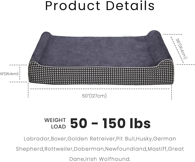 Laifug Orthopedic Memory Foam Extra Large Dog Bed with Pillow and Durable Water Proof Liner &amp; Removable Washable Cover &amp; Smart Design