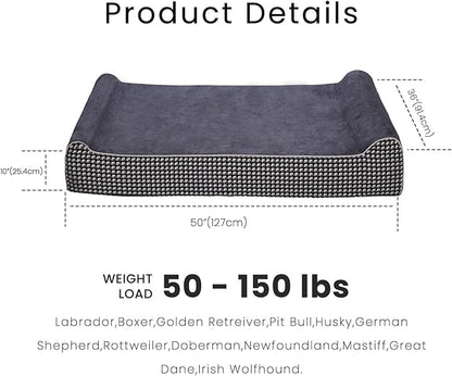 Laifug Orthopedic Memory Foam Extra Large Dog Bed with Pillow and Durable Water Proof Liner &amp; Removable Washable Cover &amp; Smart Design