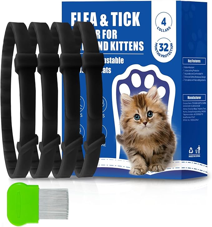 4 Pack Flea and Tick Collar for Cats, Natural Plant Oil Formula Cat Flea Collar Provides 32-Month Protection for Flea Tick Prevention, Waterproof &amp; Adjustable Cat Flea Treatment for Most Cats