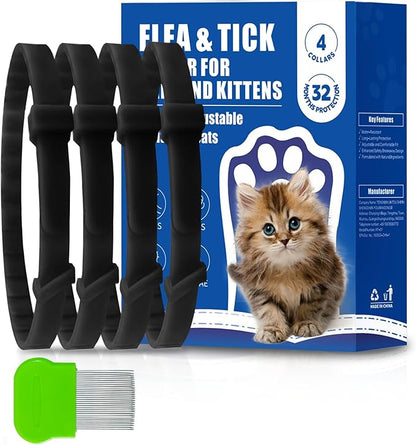 4 Pack Flea and Tick Collar for Cats, Natural Plant Oil Formula Cat Flea Collar Provides 32-Month Protection for Flea Tick Prevention, Waterproof &amp; Adjustable Cat Flea Treatment for Most Cats