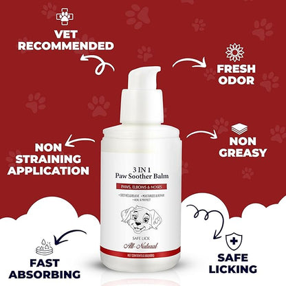 Dog Paw Pad Balm - 3-in-1 Lick Safe Soother &amp; Moisturizer&amp; Lotion for Dog Paws Nose, Elbow, Snout - Natural, Quick-Drying, Non-Sticky - All-Weather Cat Paw Balm Cream- 3.5 Oz/100Gram