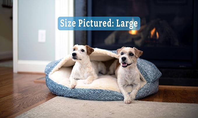 Snoozer Luxury Cozy Cave Dog Bed - Indoor Dog Bed with Cover Cave, Covered Calming Burrow for Small &amp; Medium Sized Pets with Blanket Attached, Enclosed, Washable - Large, Palmer Indigo