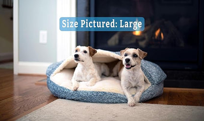 Snoozer Luxury Cozy Cave Dog Bed - Indoor Dog Bed with Cover Cave, Covered Calming Burrow for Small &amp; Medium Sized Pets with Blanket Attached, Enclosed, Washable - Large, Palmer Indigo