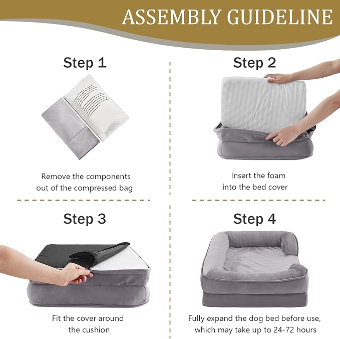 Bedfolks Orthopedic Dog Bed Extra Small, Waterproof Dog Sofa Bed for Small Dogs &amp; Cats, Egg Foam Pet Couch Bed with Removable Washable Cover and Nonslip Bottom, Light Grey