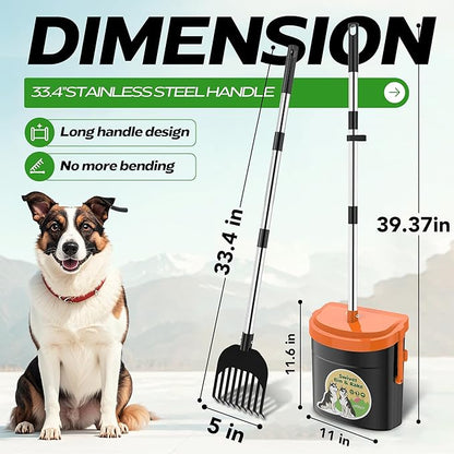 UPSKY Dog Pooper Scooper Swivel Bin &amp; Rake Kit with 100 Waste Bags,33.4" Stainless Steel Long Handle Heavy Duty Pet Poop Shovel for Large Medium Small Dogs, Odor-Proof Lid for Yard/Lawn/Outdoor Use