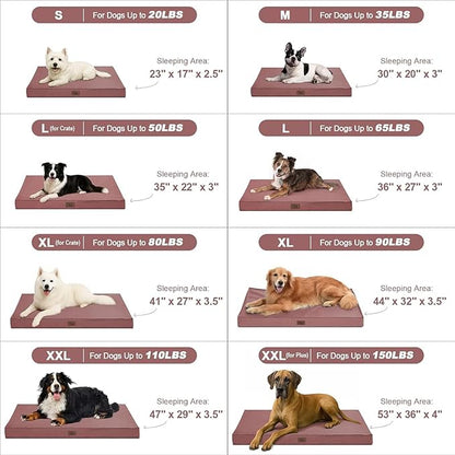 Outdoor Large Dog Bed, Waterproof Dog Bed for Large Dogs, Egg Crate Foam Pet Bed with Removable Washable Oxford Cooling Cover, Pink