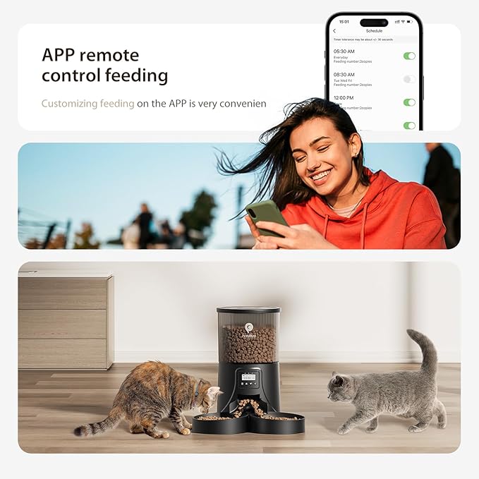 Automatic Cat Feeder for 2 Cats: 2.4Ghz WiFi Smart APP Remote Control- Timer Food Dispenser 1-10 Meals Per Day- Auto Pet Feeder for Cats and Small Dog Indoor- Detachable Clean&amp; Dual Power