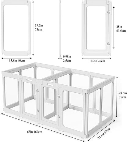 Clear Acrylic Dog Playpen with Door, for Puppy Cat Rabbit Transparent Pet Pen, Dog Playpen Indoor, Dog Fence, Easy Assemble &amp; Cleaning Dog Pen for Small &amp; Medium Dogs (29.5“ Height, 14PCS)
