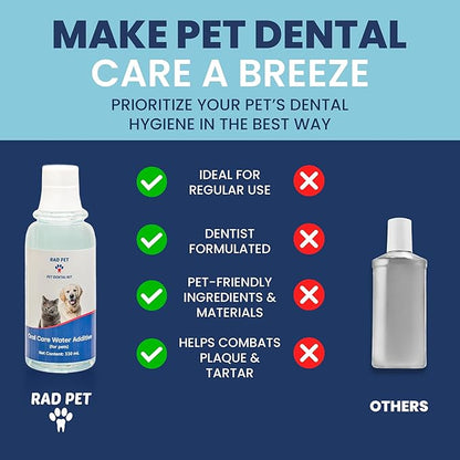 Rad Health Water Additive – Dog Dental Water Additive for Fresh Breath, Plaque &amp; Tartar Control, Easy Mouthwash for Dogs &amp; Cats, 330ml Formula Supports Daily Oral Hygiene, No Brushing Needed