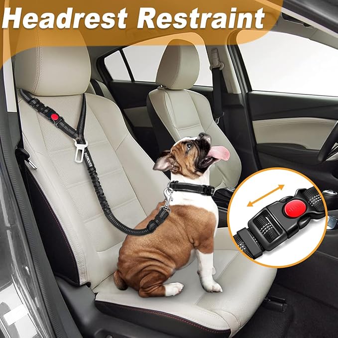 3 Piece Set Dog Seat Belt Retractable Dog Car Seatbelts Adjustable Pet Seat Belt for Vehicle Headrest Restraint Adjustable Heavy Duty &amp; Elastic &amp; Durable Car Harness for Dogs 06-Black+Blue
