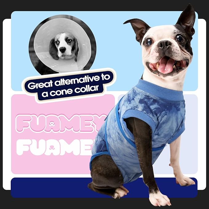 FUAMEY Recovery Suit for Dogs After Surgery,Soft Breathable Dog Bodysuit E-Collar &amp; Cone Alternative Surgical Suit,Male Female Dog Neuter Spay Suits Anti Licking Wounds Onesie Blue Tie Dye XXL