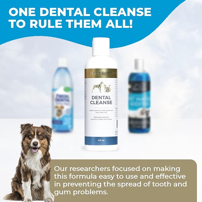 Petscy - Dental Cleanse, All-Natural Cat &amp; Dog Tartar Remover for Teeth, Cat &amp; Dog Water Additive for Dental Care, Suitable for All Ages, Breeds &amp; Sizes, 8 Oz