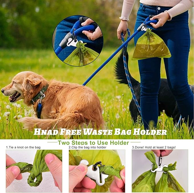 Clear Metal Dog Waste Bag Dispenser &amp; Holder - Portable, 1 Hand Free, Fits Leash Accessory, Set Includes Dog Poop Bags