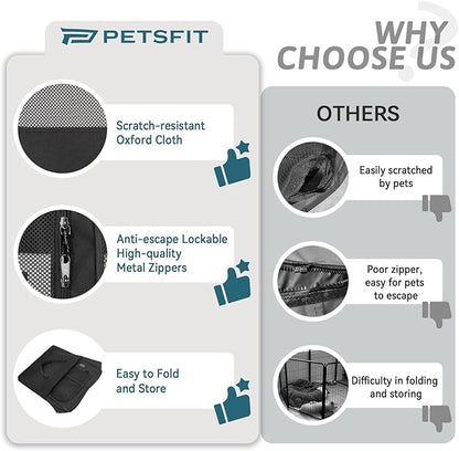 PETSFIT 29" Puppy Playpen with Removable Waterproof Mat &amp; Zippered Roof | RV, Camping, Travel Dog Pen | Indoor/Outdoor Whelping &amp; Cat Observation Space(29.5"x29.5"x16.5"H)