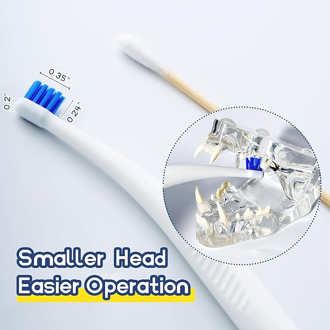 Tiny Dog Toothbrush, Small Breed Cat &amp; Puppy Tooth Brushing Kit, Ultra Soft Mini 15° Curved Head Pet Teeth Brush for Kitten, Doggy Deep Dental Clean, Soft Bristles, 2 PCS - White