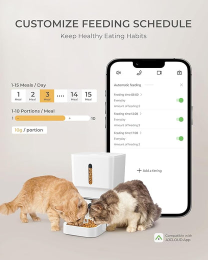 Automatic Cat Feeder with Camera, 7L Timed Dog Feeders, Adjustable Camera, 1080P HD Night Vision, Automatic Dog Feeder, 5G WiFi Cat Food Dispenser with 2-Way Audio, Low Food &amp; Motion Alerts